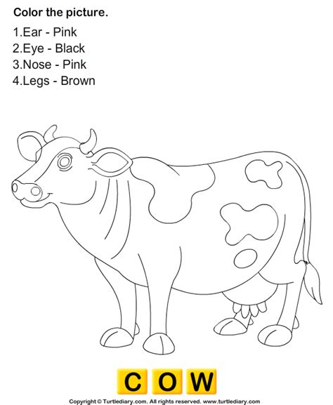 Color Cow Worksheet Turtle Diary