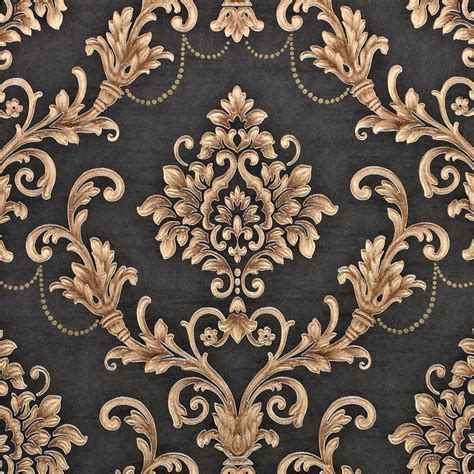 Nice Houzz Gold Black Damask Embossed Wallpapers Victorian Thicken Non