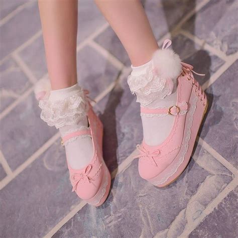 Pink Platform Lace Trim Mary Janes Aesthetic Shoes Kawaii Shoes