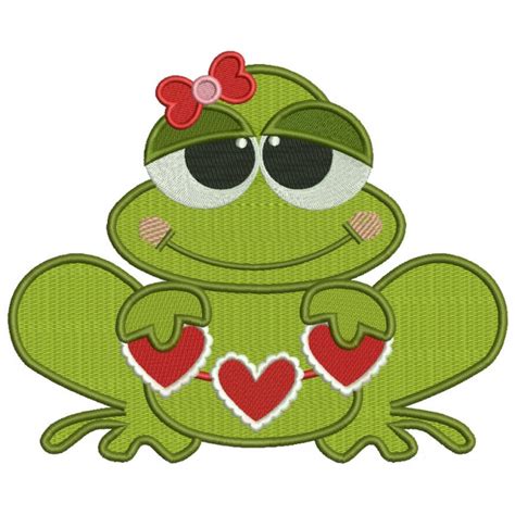 Love Frog Holding Hearts Filled Machine Embroidery Design