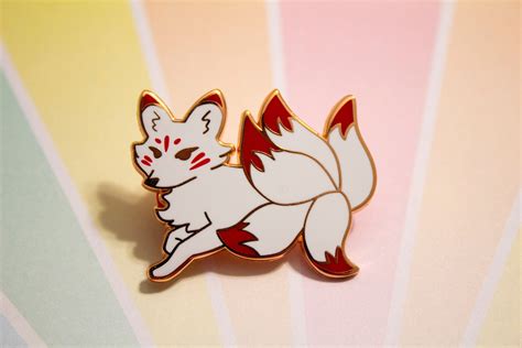 Kitsune Enamel Pin White And Red Fox Hard Enamel Pin Etsy