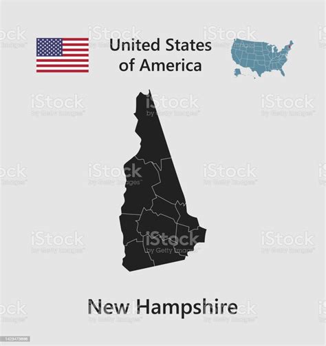 Vektorkarte Staat New Hampshire Flagge Und Karte Usa Stock Vektor Art