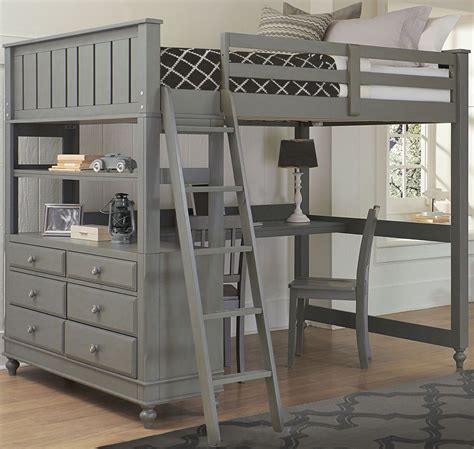 Full Lakehouse Loft Bed Wdesk Gray Bunks And Beds