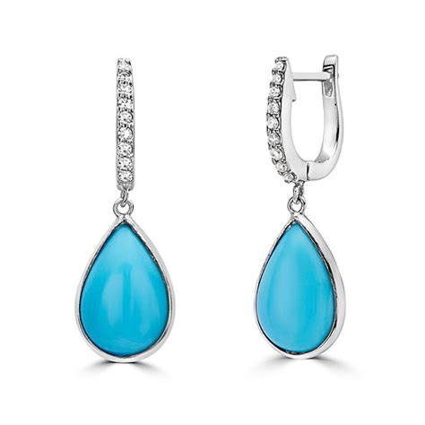 K White Gold Ct Tw Teardrop Turquoise Leverback Earrings With