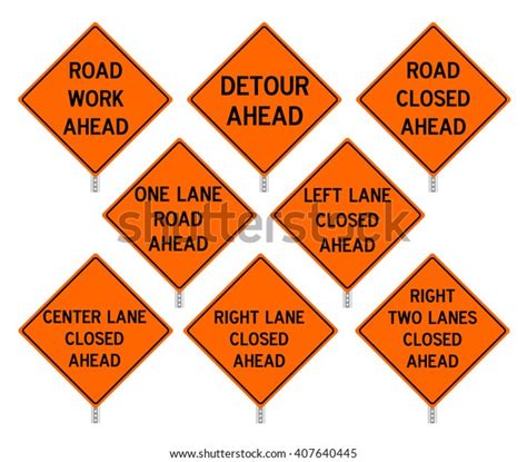 Temporary Traffic Control Signs Set Work 스톡 벡터로열티 프리 407640445