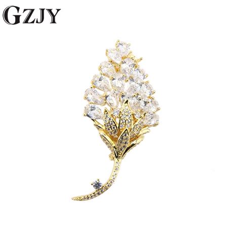 Jinyao Fashion Champagne Gold Color Shining Aaa Zircon Brooches For Women Wedding Party Dress