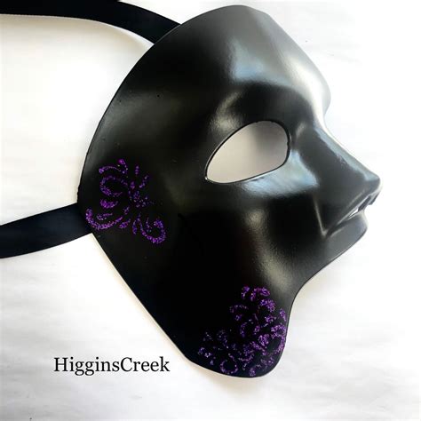 Black Purple Mens Masquerade Mask Half Face Phantom Mens Mask Etsy