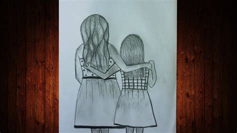 Sisters Love Pencil Sketch Drawing Two Sister Step By Step Youtube