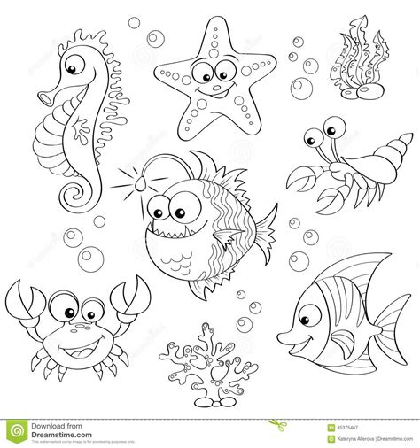 Set Of Cute Cartoon Sea Animals Stock Vector