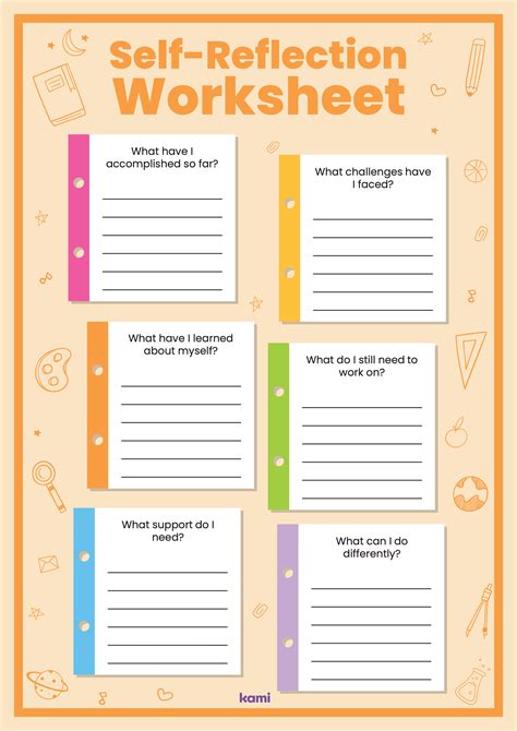 Self Reflection Worksheet Colored For Teachers Perfect For Grades