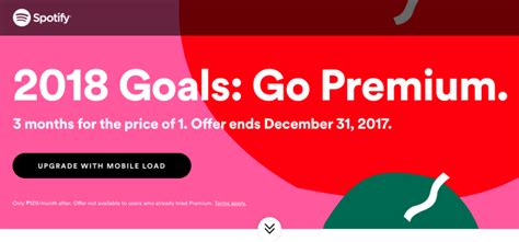 We're always offering deals where you can get spotify premium for a fraction of the regular price, or even free, for a specified time. Pay via mobile load and get 3 months of Spotify Premium ...
