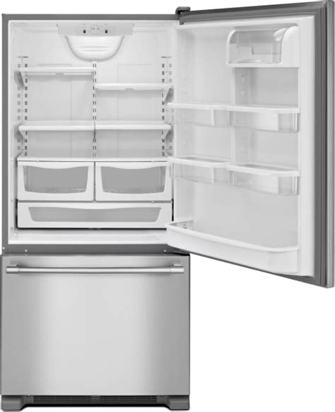 maytag mbf2258fez 33 inch bottom freezer refrigerator with 22 cu ft capacity spillproof glass