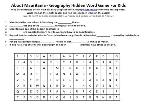 Take away the beginning sound of a word to reveal the hidden word that remains, using picture cards as clues. Image of Mauritania Worksheet - Free Geography Hidden ...