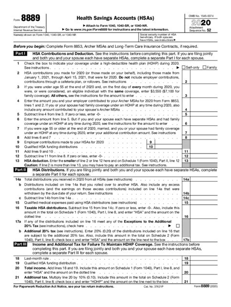 Irs 8889 2020 2022 Fill Out Tax Template Online Us Legal Forms
