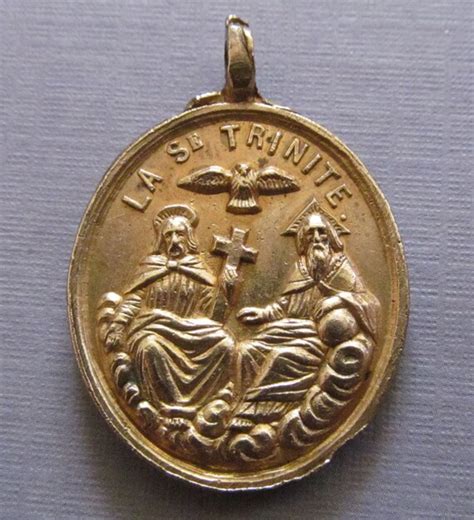Antique Holy Trinity Religious Medal Virgin Mary Catholic