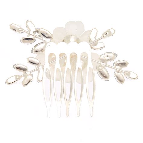 Rhinestone Flower Hair Comb White Claires Us