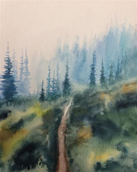 Pacific Northwest Cascades Watercolor Landscape Pnw Watercolor