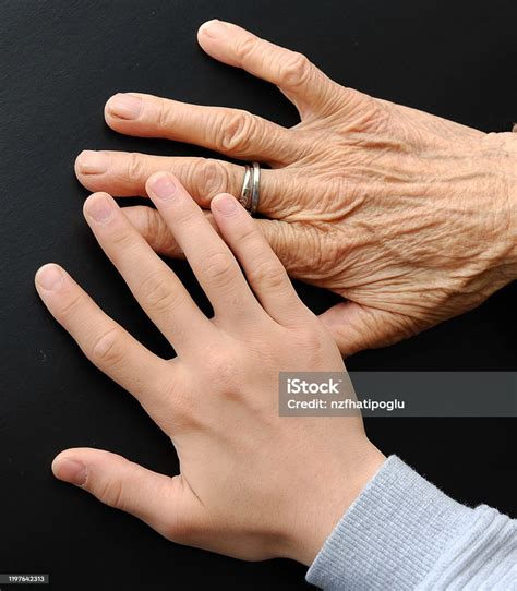 Elderly Womans Hand With A Ring On Her Finger Old Womans Hand And