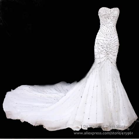 Glamorous Long White Satin Mermaid Wedding Dress Luxury Sweetherat Neck