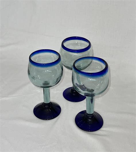 Set Of 3 Mexican Hand Blown Glass Margarita Cocktail Drinking Etsy