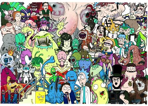 A Large Group Of Cartoon Characters Are Depicted In This Drawing By