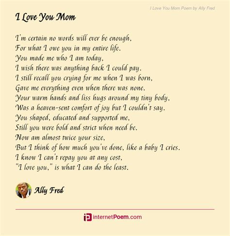 I Love You Mom Poem By Ally Fred