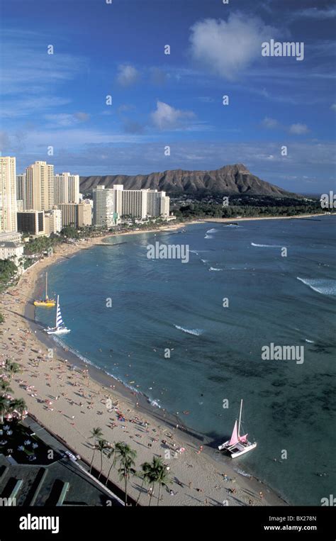 Waikiki Beach Overview Beach Seashore Sea Diamond Head Honolulu Oahu