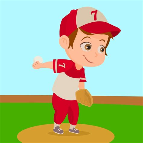 Boy Playing Baseball Little Boy In Baseball Uniform 2288090 Vector Art
