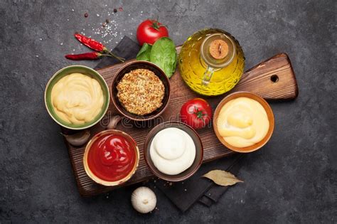 Set Of Various Sauces Popular Sauces In Bowls Stock Photo Image Of