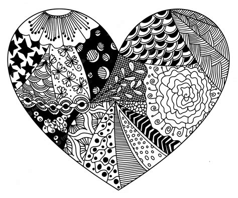 Premium Vector Coloring From Zentangle Patterns In The Form Of Heart