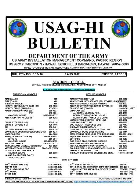 Section I Official Us Army Garrison Hawaii