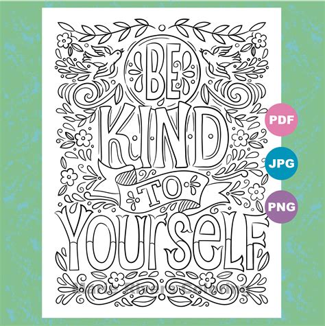 Be Kind To Yourselfself Care Inspirational Coloring Pages Etsy