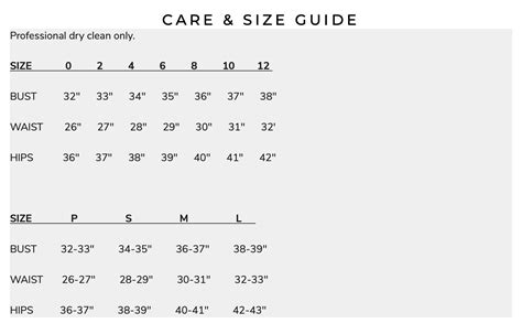 Care And Size Guide Mariana Valentina