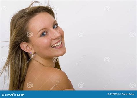 Smiling Over Her Shoulder Stock Image Image Of Woman