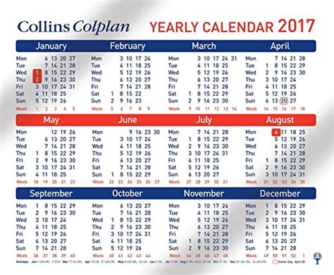 Collins Colplan 2017 Yearly Calendar Uk Office Products