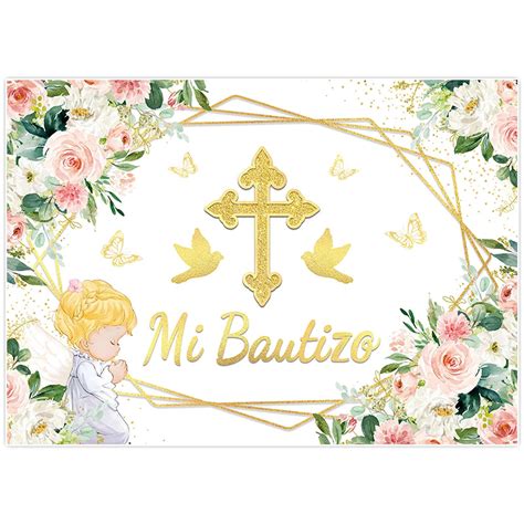 Buy Allenjoy 82 X 59 Pink And Gold Floral Baptism Backdrop For Baby