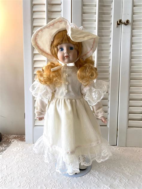 Vintage Porcelain Doll Collectible Doll Off White Dress Etsy