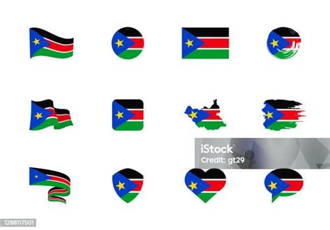 ilustración de bandera de sudán del sur colección plana banderas de diferentes formas doce