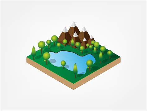 Isometric 3d Of Natural Mountain And Lake In Forest Natural Landscape