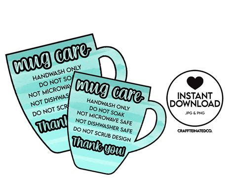 Ready To Print Mug Cup Care Instructions Card Printable Etsy