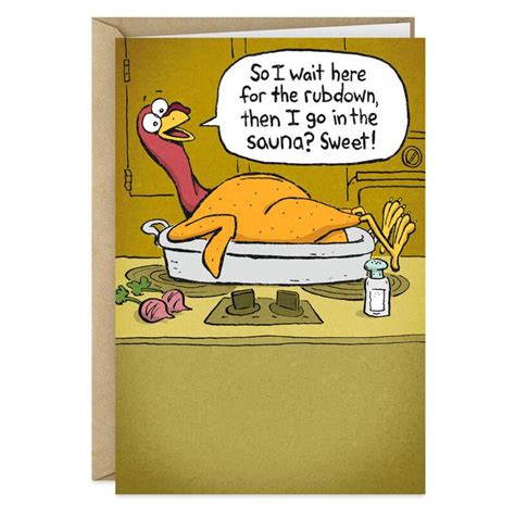 Turkey Rubdown And Sauna Funny Thanksgiving Card Thanksgiving Quotes Funny Holiday Humor