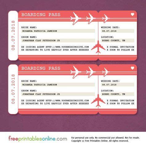 printable boarding pass save  date template