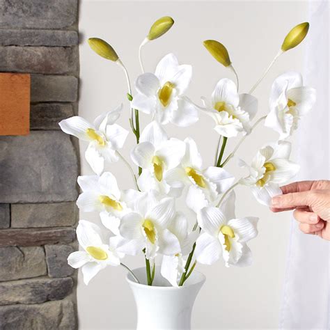 Artificial White Cymbidium Orchid Stems Picks Sprays Floral Supplies Craft Supplies
