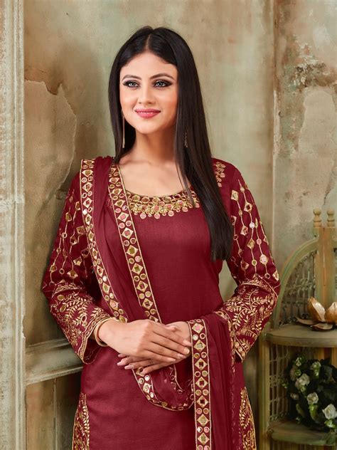 Patiyala Punjabi Suit Designer Maroon Punjabi Suit For Women Etsy