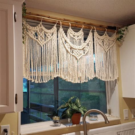 Macrame Boho Window Curtain Valance Cream White Kitchen Etsy