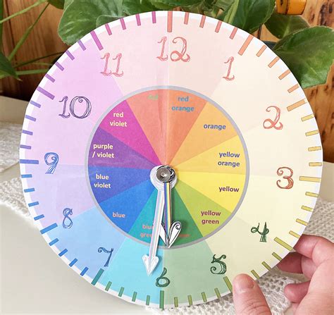 Telling Time Clock Face Color Wheel Movable Hour Minute Hands With