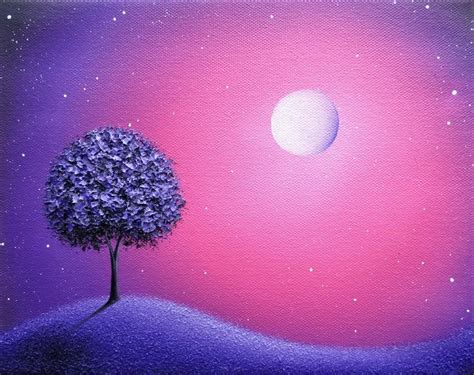 Blossoming Tree At Night Art Print Whimsical Purple Tree Art Photo