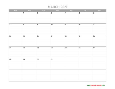March Calendar 2021 Printable Calendar Quickly