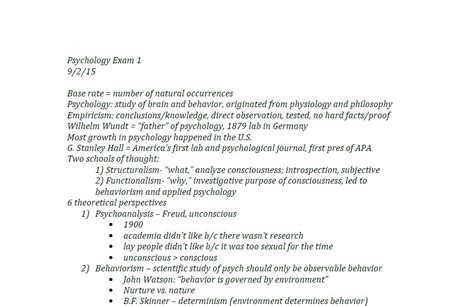Intro To Psychology Psych 201 Exam 1 Study Guide 2015