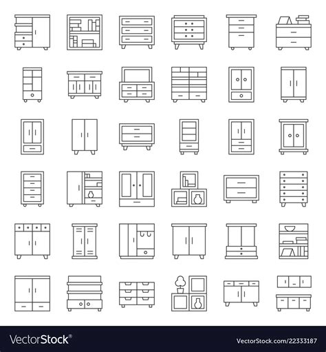 Cupboard And Cabinet Interior Furniture Outline Vector Image